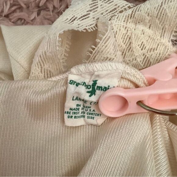 GreenCo Maid Vintage Cream Lace Coquette Dainty Camisole with Pink Bow Large - Picture 10 of 11